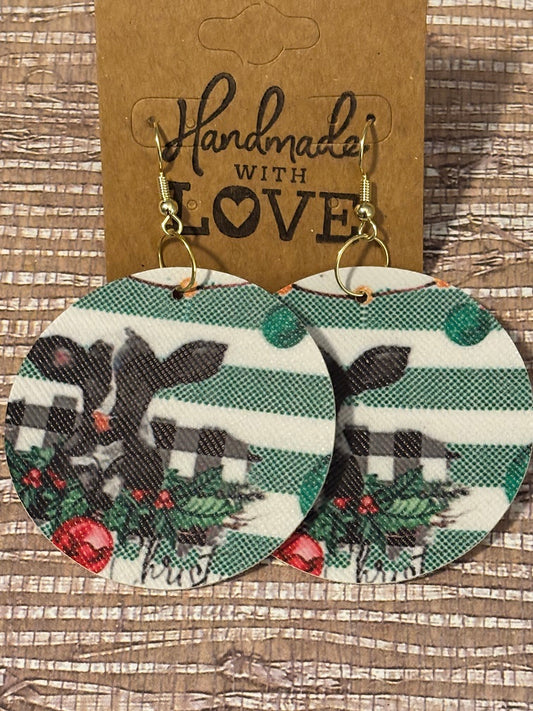 Moo-ry Christmas Buffalo Plaid Leather Rounds