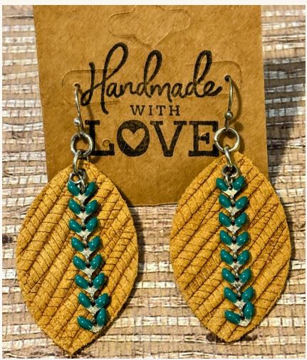 Mustard & Teal Southwest Stitch Faux Leather Earring