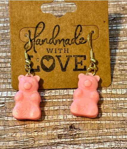 Pink Gummy Bear Dangles; 3D print Earrings