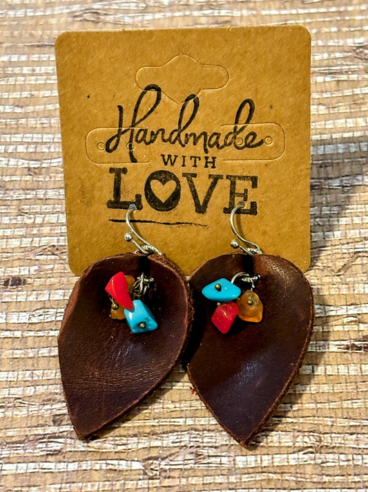 Rustic Brown Leather & Southwest Charm Faux Leather Dangles