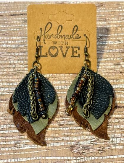 Rustic Woodland Multi-Layer Drop Leather Earrings