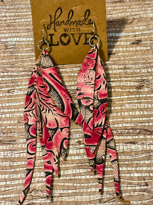 Scarlet Feather Faux Leather Earrings