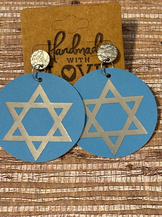 Star of David; Faux Leather Earrings