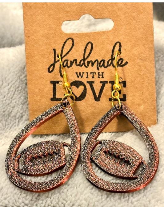 Teardrop Football; 3D print Earrings