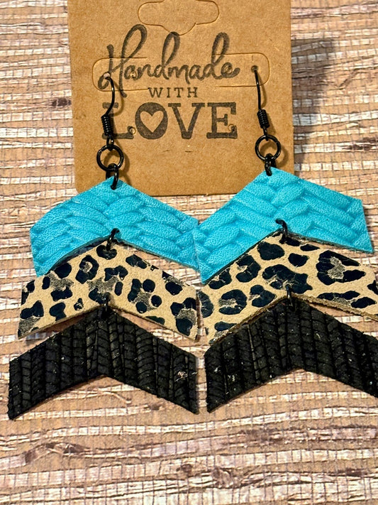 Triple Threat Chevron Leather Earrings