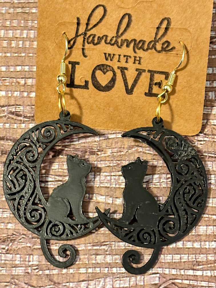 Cats on the Moon; 3D print Earrings