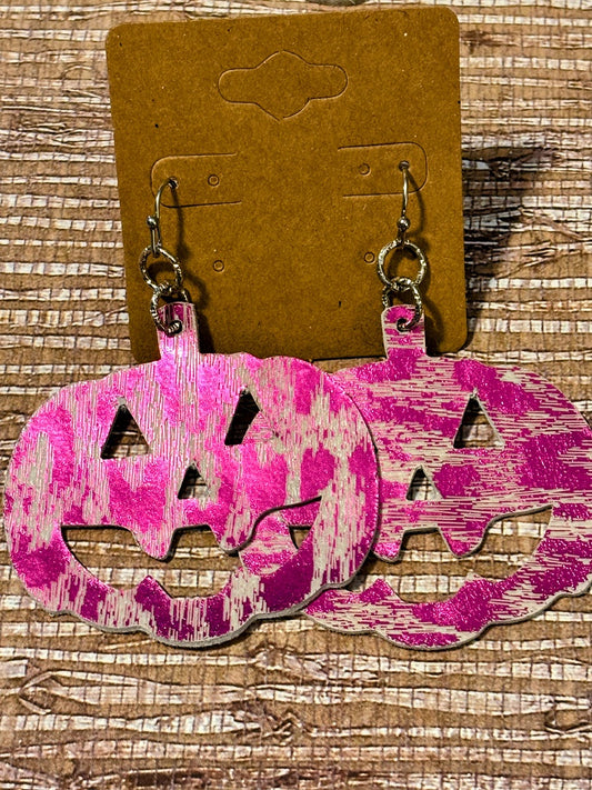 Spooky Pumpkins Metallic; Faux Leather Earrings